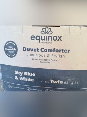Equinox Duvet Comforter Sky Blue and White Twin Size Down Alternative